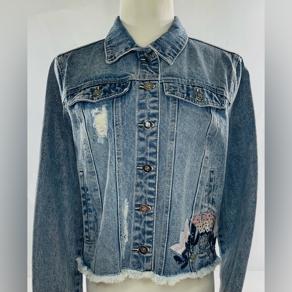 Y2K BEBE DESTINY GABBY DENIM JEAN JACKET EMBROIDERED SIZE LARGE - Picture 6 of 13